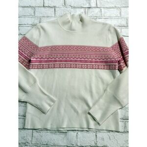 Aspen White/Pink Mock Neck Pull Over Sweater Women's L
